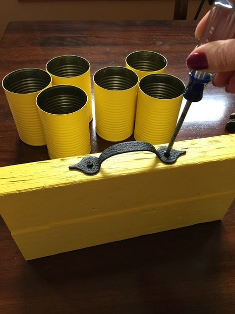 Utensil Holder Ideas For Party Diy, Diy Flatware Caddy, Diy Silverware Caddy, Diy Utensil Caddy, Tin Can Crafts Diy, Utensil Holder Ideas, Utensils Holder Diy, Tin Can Art, Silverware Holder