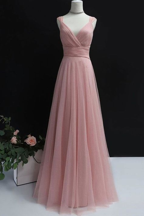 Pink Tulle Evening Dress, Simple Evening Dress, Prom Dress Pink, Tulle Long Prom Dress, Vestidos Color Rosa, Pink Bridesmaid Dress, Pink Evening Dress, Tulle Evening Dress, Pink Prom Dress