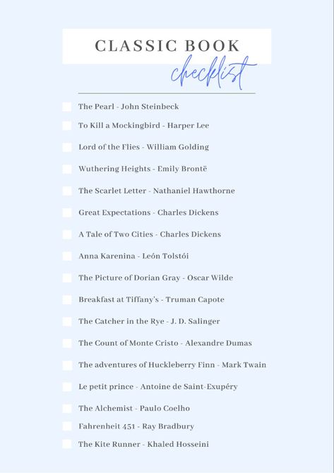 Classic Book Checklist, Book List Printable, Classic Books List, Book Checklist, Colleen Hoover Book, The Alchemist Paulo Coelho, Charles Dickens Books, Hoover Books, Books In English