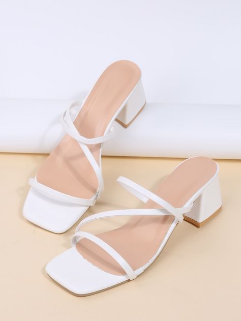 Minimalist Chunky Heeled Strappy Sandals All White Shoes, Graduation Shoes, Top Trending Shoes, Heeled Mule, Simple Sandals, Cute Shoes Heels, Platform Heels Boots, Shoes Heels Classy, White Sandals Heels