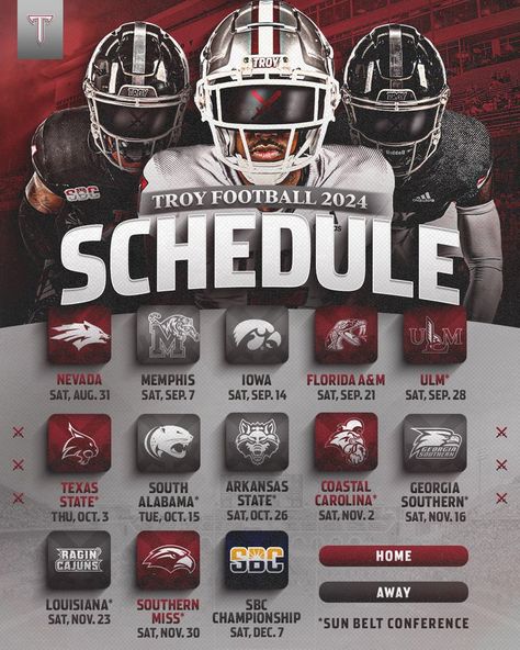 Troy Trojans Football 8x⚔️ on X: "2024 Schedule 🫳 📅 - https://t.co/b7pyB9utQ5 #BattleReady | #OneTROY ⚔️🏈 https://t.co/qqj4elJoLA" / X Basketball Schedule Design, Game Schedule Graphic Design, Schedule Graphic Sports, Football Schedule Design, Basketball Schedule Graphic, Football Schedule Graphic, Sports Schedule Graphic, Schedule Graphic, Troy Trojans