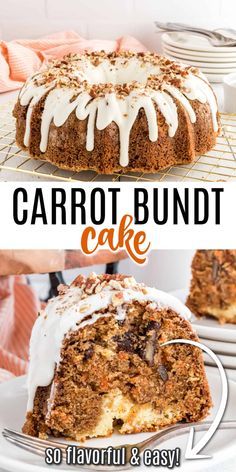 This is not your ordinary carrot cake recipe. Carrot Bundt Cake is wrapped around a cheesecake filling and covered with cream cheese frosting. It makes an impressive centerpiece for any dessert table! Best Holiday Bundt Cakes, Easy Dessert Cakes, Carrot Cake In A Bundt Pan, Bundt Decorating Ideas, Mini Bundt Carrot Cake Recipes, Carrot Cake Recipe Bundt Pan, Bundt Carrot Cake Recipes From Mix Boxes, Carrot Cake Bundt Cake Recipe, Best Bundt Cake Recipes Moist