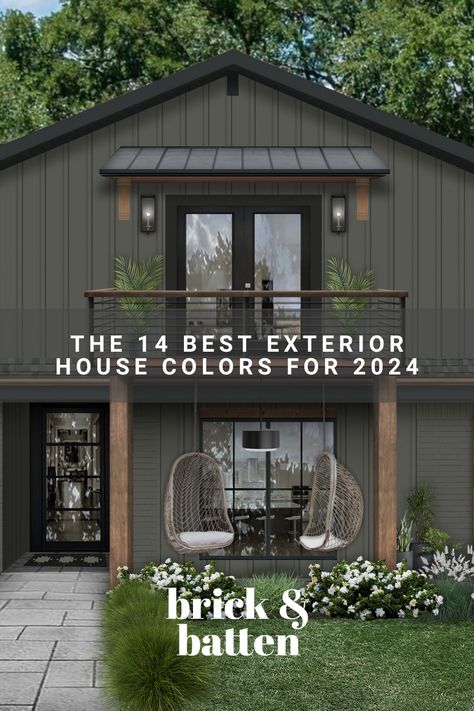 We're excited to present our list of the best exterior house colors for 2024. Whether you desire something dark and moody or light and bright, there’s a designer-approved hue here for everyone. View the full list and let us know which color is your favorite: https://bit.ly/3R3XXux Modern Cabin Basement, Green Exterior House Colors, Green House Exterior, Outside House Colors, Colors For 2024, Gray House Exterior, House Paint Color Combination, Exterior House Paint Color Combinations, College House