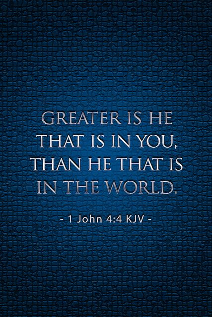 1 John 4:4 ~ Let us remind ourselves of this daily.  No matter the temptation, the fear, the junk we see & hear everywhere we turn GREAT IS GOD ALMIGHTY inside of us as believers! 1 John 4 4, Greater Is He, Woord Van God, Alesund, Faith Inspiration, Favorite Bible Verses, 1 John, Scripture Quotes, Verse Quotes