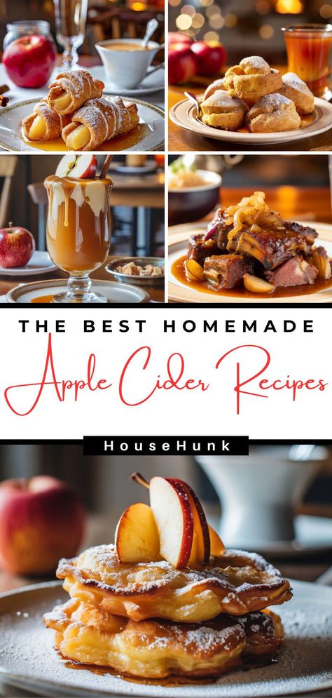 Experience the magic of fall with these irresistible apple cider recipes! From sparkling drinks to savory dishes, savor the essence of autumn flavors in every bite. Recipes Using Boiled Apple Cider, Rome Apple Recipes, Apple Cider Desserts Easy, Apple Cider In Recipes, Apple Cider Pressing Party, Crab Apple Cider Recipe, Cooking With Apple Cider, Apple Cider Food Recipes, Things To Make With Apple Cider