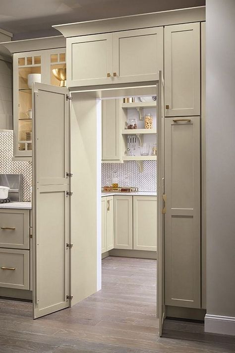 18 Secret Doors You Will Be Inspired To Have! - Laurel Home Cabinet Doors On Pantry, Pantry With Secret Door, Secret Door From Garage To Pantry, Faux Pantry Door, Secret Doors In Kitchen, Fake Pantry Door, Hidden Pantry Door In Kitchen Corner, Faux Cabinet Pantry Door, Pantry Doors That Look Like Cabinets