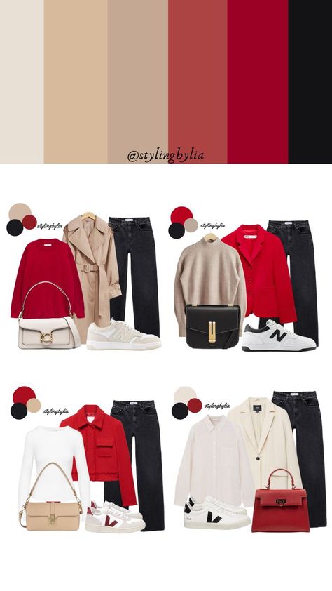 Red Palette Outfit, Red Combination Outfits, Red Color Combinations Outfits, Black Straight Jeans Outfit, Red And Beige Outfit, Cute Trendy Outfits, Highschool Tips, Back To School Outfits Highschool, Black Straight Jeans