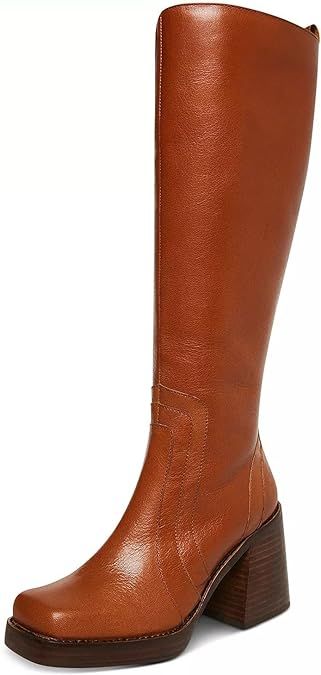 Amazon.com | Steve Madden Women's Andiee Fashion Boot, Cognac Leather, 8 | Knee-High Steve Madden Store, Chic Heels, Chunky Heels Boots, Chunky Block Heels, Womens Knee High Boots, Synthetic Rubber, Chunky Heels, Knee High Boots, High Boots