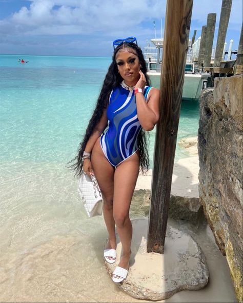 Bae Cation Outfits, Jet Ski Outfit Black Women, Cruise Group Outfits, Shein Swimsuit Outfit Ideas, Designer Swimsuit Black Women, Vacation Swimsuit Outfits Black Women, Boat Pictures Black Women, Jamaica Aesthetic Outfits, Pool Outfit Ideas Black Women