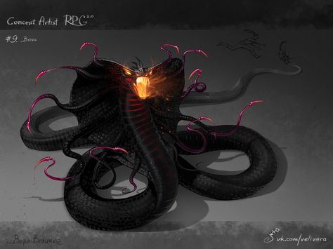 Snake Monster, Artstation Concept Art, Monster Artwork, Dark Creatures, Beast Creature, Snake Art, Creature Artwork, Fantasy Beasts, 다크 판타지