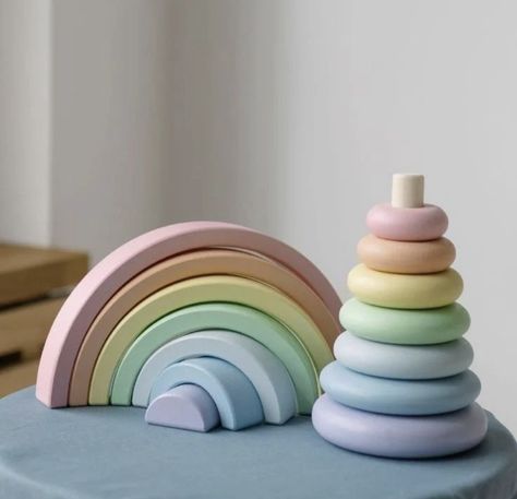 Diy Sensory Board, Rainbow Stacker, Montessori Playroom, Toys Montessori, Girls Toys, Wooden Rainbow, Eco Toys, Waldorf Toys, Stacking Toys