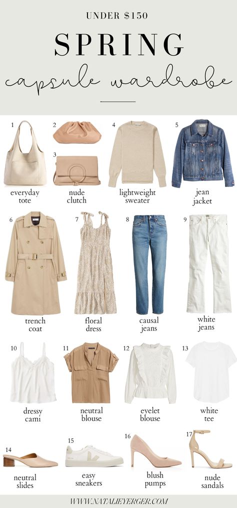 17 spring essentials under $150 that can create 100+ outfits. View the post for item details and spring outfit inspiration. #springstyleideas #springoutfitideas #springcapsulewardrobe #springcapsulewardrobe2020 Spring Outfit Women, Capsule Wardrobe 2020, Fesyen Islam, Fashion Capsule Wardrobe, Spring Capsule, Spring Capsule Wardrobe, Moda Chic, Summer Capsule Wardrobe, Capsule Outfits