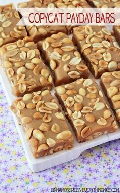 Copycat-Payday-Bars Payday Bars Recipe Using Peanut Butter, How To Make Payday Candy Bars, Copycat Payday Candy Bars, Pay Day Bites, Pay Day Bars Recipe, Payday Candy Bar Recipe, Homemade Payday Bars, Copycat Candy Recipes, Homemade Payday Bars Recipe