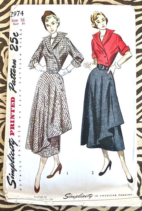 Simplicity 2974 40s Mode, 40's Fashion, Áo Blu, Fashion Design Inspiration, Patron Vintage, Fashion 1940s, Vintage Dress Patterns, 40s Fashion, Motif Vintage