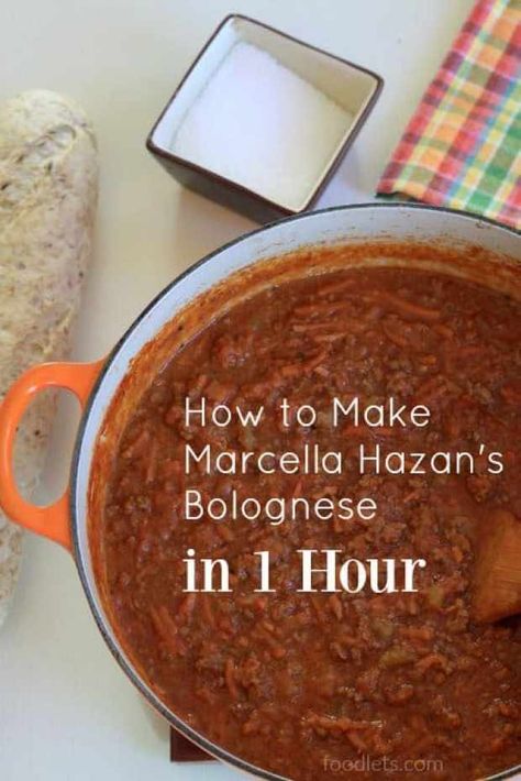 How to Make Marcella Hazan's Bolognese in 1 Hour | Foodlets Bolganese Sauce Recipe, Marcella Hazan Bolognese, Healthy Sauce Recipes, Bolognese Sauce Authentic, Best Bolognese Sauce, Slow Cooker Bolognese Sauce, Vegan Bolognese Sauce, Slow Cooker Bolognese, Homemade Bolognese