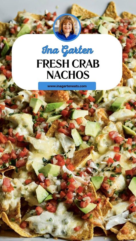 Ina Garten Fresh Crab Nachos Crab Nachos Recipe, Crab Nachos, Seafood Nachos, Crab Appetizer, Barefoot Contessa Recipes, Happy Hour Food, Mushroom Appetizers, Ina Garten Recipes, Crab Shack