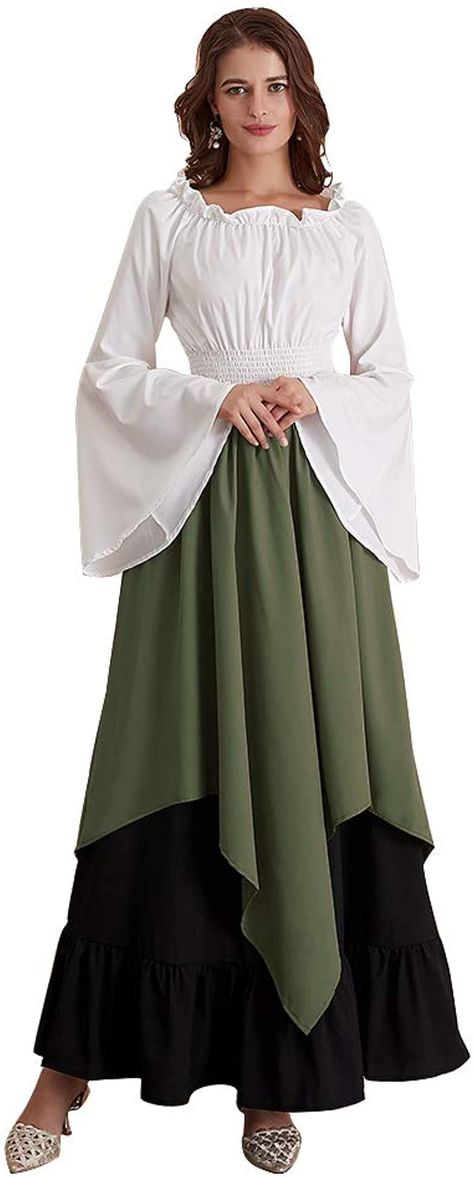 PRICES MAY VARY. 100% Polyester Imported Drawstring closure Hand Wash Only 🎃 Material -Polyester 🎃 Style -Renaissance medieval long costume peasant dress for women, Gothic Victorian fancy costumes dresses with trumpet sleeve, Vintage elastic waist masquerade party dress 🎃 Features -Long flare trumpet sleeves, Round neck, Floor Length, Elastic Waist.The irregular costume peasant dress combined stylish with retro style, make people more elegant 🎃 Occasions - The victorian lolita dress is suita Medieval Clothing, Medieval Dress, Womens Medieval Dress, Masquerade Party Dresses, Gown Fashion, Fancy Costumes, Victorian Costume, Trumpet Sleeve, Dress Retro