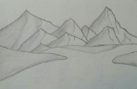 Landscape with hills, mountains and a river. How To Draw Hills, Hills Drawing, Landscape Drawing Easy, Plains Landscape, Mountain Huts, Mountain Drawing, Water Drawing, Ganesh Art, Forest Hills