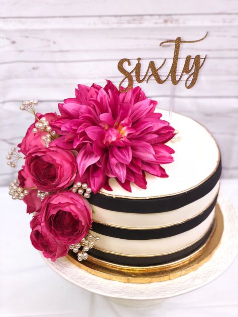 Black And Pink Cake, Kate Spade Party, Kate Spade Bridal Shower, Kate Spade Bridal, Luxury Cake, Fiesta Tropical, 60th Birthday Party, 40th Birthday Parties, Pink Cake