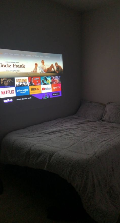 Projector In Bedroom, Futuristic Room, Small Projector, Dark Curtains, Luxury Room Bedroom, Mini Projector, Movie Projector, Bedroom Setup, Unique House Design