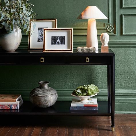 Sideboards & Buffet Tables | Williams Sonoma Black Entryway Table, Bed Chest, Drop Pulls, Entry Console Table, Entry Table Decor, Console Table Styling, Black Console Table, Console Table Decorating, Hallway Console