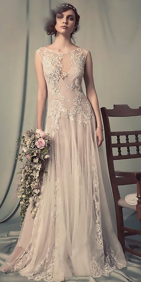 boho vintage wedding dresses lace straight illusion neckline hilla gaon 30 Boho Vintage Wedding Dress, Boho Vintage Wedding, Wedding Dresses Vintage 20s, Antique Wedding Dresses, Wedding Dress Elegant, Vintage Wedding Dress Boho, Vintage Boho Wedding, Vintage Wedding Dresses, Wedding Dress Guide