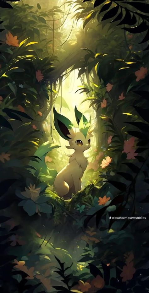 Leafeon Wallpaper Iphone, Cute Pokemon Backgrounds, Evee Evolution Wallpaper, Eevee Background, Leafeon Wallpaper, Eeveelutions Wallpaper, Pokemon Phone Wallpaper, Pokemon Forest, Eve Pokemon