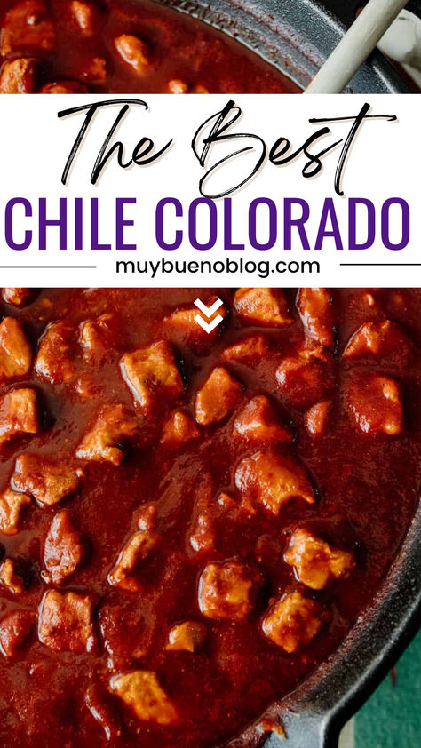 Chile Colorado is a Mexican dish that is made with diced pork, in a rich red sauce. Flavorful, spicy, and full of authentic flavors. You might also known this dish by Asado de Chile Colorado as well. Essen, Easy Chile Colorado Recipe Pork, Pork Colorado Chile, Pork Chile Colorado Recipe, Authentic Chile Colorado Recipe, Chile Rojo Pork, New Mexican Red Chile Sauce, Chili Colorado Sauce Recipe, Chile Colorado Sauce Recipe