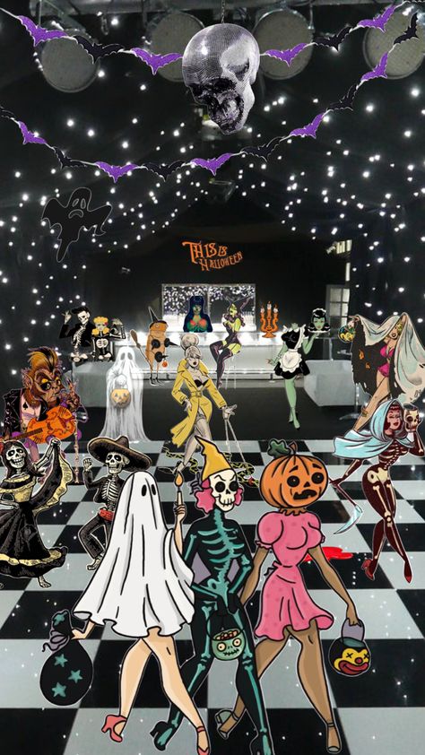 Spooky Disco Party, Punk Themed Party, Halloween Disco Party, Haunted Disco, Halloween Party Wallpaper, Disco Halloween Party, Spooky Disco, Disco Collage, Disco Ghost