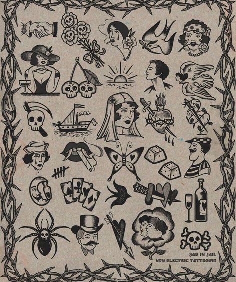 French Prison Style Tattoo, French Prison Tattoo Flash, French Prison Tattoo Designs, Traditional French Tattoo, French Prison Tattoo, Tacky Tattoos, Indian Style Tattoos, Traditional Tattoo Filler, Historical Tattoos