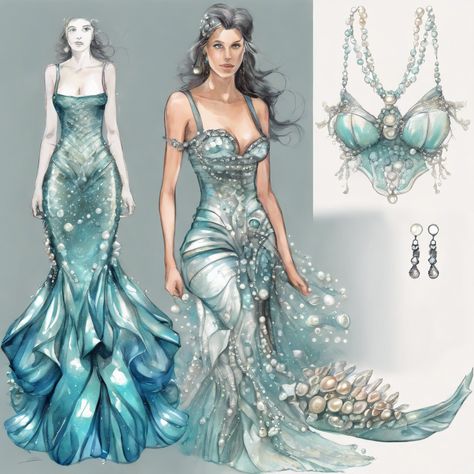 Ocean Themed Dresses, Ocean Theme Fashion, Water Outfit Ideas, Ocean Themed Clothes, Ocean Themed Fashion, Mermaid Vogue, Sea Goddess Dress, Siren Inspired Outfits, Ocean Theme Dress