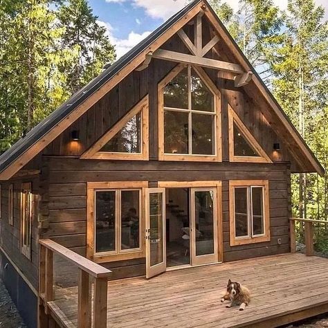 Rustic Cabin Exterior Color Schemes, Lake Cabin Exterior, Camping Architecture, Small Cabin House Plans, Blueprint Construction, Dream Homestead, Shed Tiny Home, Cabin Designs, Lake Ideas