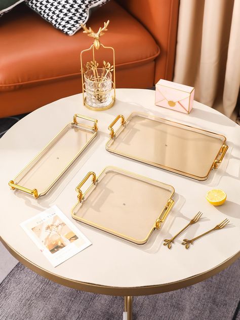 Champagne    PS Plain Single Trays Embellished   Kitchen & Dining Coffee Table Centerpieces, Dessert Tray, Kitchen Things, Tray Organization, Serving Trays With Handles, Toilet Tank, Snack Tray, Table Chairs, Kitchen Jewelry