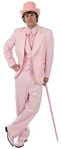 Men's Pink Tuxedo Jacket w/Inside PocketPantsRuffled ShirtBow TieVestDid you know that pink was originally thought to be a color too strong for wome Pink Tux, Tuxedo Prom, Pink Tuxedo, Tuxedo Colors, Wedding Tux, Prom Tuxedo, Pink Costume, Bespoke Clothing, Prom Suits