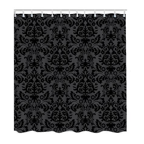 PRICES MAY VARY. Premium Quality: Black Damask Shower curtain is made of 100% superior quality and Eco-friendly polyester, long life use. Durable and water-resistant, Suitable for families and upscale hotels. Size: 72 x 72 inches to fit standard tubs and showers, 12 buttonholes on the top are easy and convenient to hang. No worry about reinforced rust issues. With 12 Hooks. Exquisite Design: HD print and featuring vivid colors, shower curtain features a timeless style that is complimentary to yo Damask Shower Curtain, Shower Curtain Vintage, Baroque Bathroom, Gothic Bathroom Ideas, Witchy Bathroom, Two Shower Curtains, Gothic Bathroom, Goth Things, Bourbon Bar