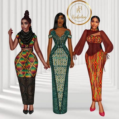 Throwback to some old works😍. Do you love them? #ghanakente #digitalillustration #digitalart #fashionstyle #africanfashion Kente Bridal Dresses, Ombre Kente Dress Styles Classy, Kente Bridesmaid Dresses, Dresses For Outing, Ghana Fashion Kente, African Royalty Fashion, Kente Dress Styles, Kente Dresses, Closet Revamp