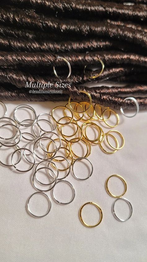 Gold Hair Rings, Braids And Twist, Braid Rings, Dreadlocks Braids, Braids Twist, Hair Charms, Loc Jewelry, Up Dos, Small Braids