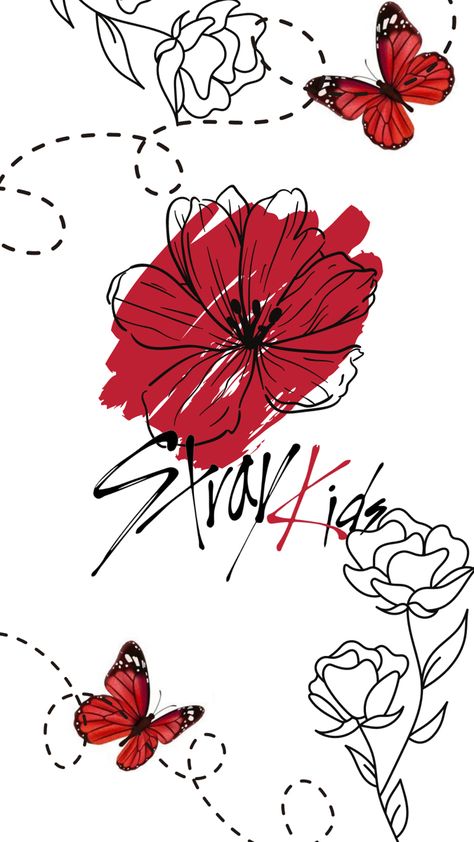 Straykids Art Wallpaper, Red K Pop Wallpaper, Red Kpop Wallpaper Aesthetic, Straykids Red Wallpaper, Skz Red Aesthetic Wallpaper, Red Butterflies Wallpaper, Cute Wallpapers Butterflies, Red Stray Kids Wallpaper, Aestethic Butterfly