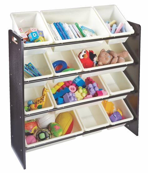 Keep kid's toys and books, or your shoes and accessories #organized with the 12 Bin Espresso Organizer Montessori Toy Shelf, Toy Storage Organizer, Toy Shelves, Kids Toy Organization, Game Organization, Toy Storage Organization, Shelving Racks, Bedroom Playroom, Stuffed Animal Storage