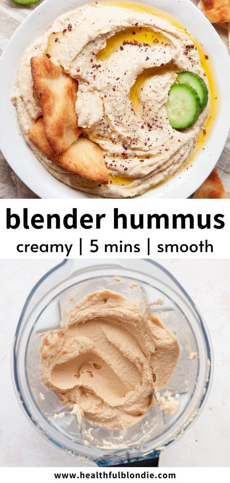 Learn how to make the easiest homemade blender hummus - it's creamy, smooth, lemony, and takes 5 minutes to make! There are over 10 flavor variations too. How To Make Homemade Hummus, Diy Hummus Easy, Humus Recipes Homemade, Home Made Hummus Recipes, Homeade Hummus, How To Make Hummus, How To Make Humus, Homemade Hummas, Mediterranean Recipes Appetizers