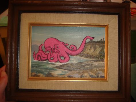 Altered Thrift Store Art, Thrift Store Crafts Upcycling, Store Painting, Crafts Upcycling, Diy Thrift Store Crafts, Thrift Store Art, Thrift Store Upcycle, Octopus Painting, Upcycling Clothes