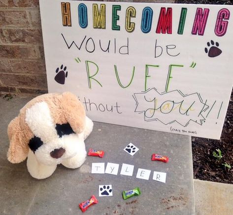 Homecoming Would Be Ruff Without You Asking To Homecoming, Cute Hoco Proposals, Homecoming Dates, Cute Promposals, School Dance Ideas, Prom Posters, Homecoming Signs, Cute Homecoming Proposals, Cute Prom Proposals