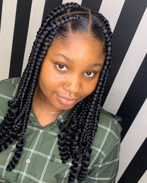 Braids For Round Faces, Two Goddess Braids, Goddess Braids Updo, Goddess Braid Styles, African Braids Hairstyles Pictures, Best Braid Styles, Short Box Braids Hairstyles, Big Braids, Short Box Braids