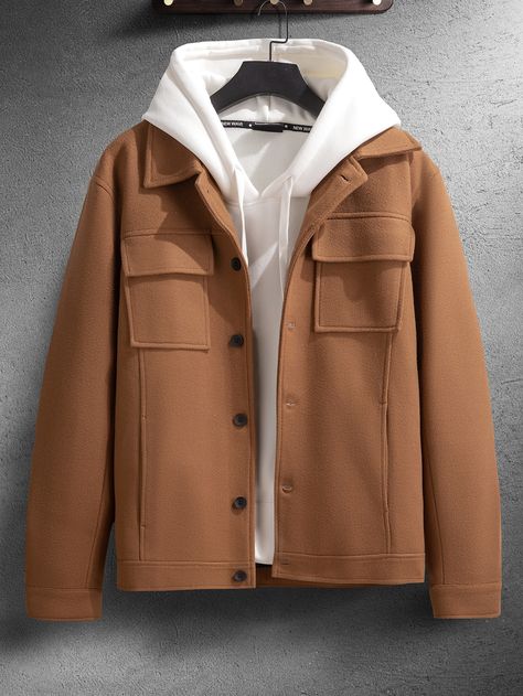 Camel Casual Collar Long Sleeve Fabric Plain Regular Embellished Non-Stretch  Men Outerwear Sweater Outfits Men, Mens Wool Coats, Overcoat Men, Minimalist Fashion Men, Stylish Men Casual, Guys Clothing Styles, Mens Casual Dress Outfits, Men Stylish Dress, Jackets Men Fashion