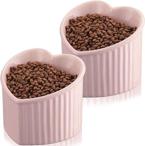 Amazon.com: Mumufy Ceramic Heart Shaped Cat Bowls, 2 Pcs, 5.51 x 4.72 in, Pink, Suitable for Multiple Pets, Indoor Use : Pet Supplies Elevated Cat Bowls, Flat Faced Cat, Cat Essentials, Cat Dishes, Heart Shaped Bowls, Cat Food Bowl, Indoor Cats, Cat Feeding, Food Bowl