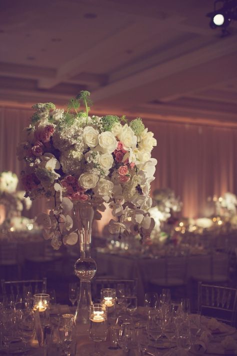 Orchid and Rose Wedding Centerpiece - Elizabeth Anne Designs: The Wedding Blog Acrylic Pedestal, Rose Centerpieces Wedding, Wedding Columns, Candelabra Wedding, Wedding Centrepiece, Elizabeth Anne, Wedding Aisle Decorations, Wedding Store, Wedding Stage Decorations