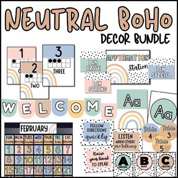 Neutral Boho Classroom Decor Bundle Neutral Boho Classroom, Boho Classroom Decor, Mindfulness Classroom, Inspiring Posters, Bohemian Decor Inspiration, Weather Cards, Nordic Boho, Boho Classroom, Classroom Rules Poster