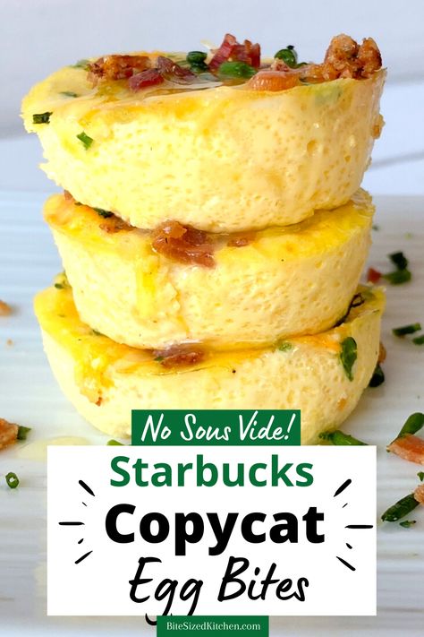 Egg bites stacked on top of each other. Copycat Egg Bites, Starbucks Egg Bites Recipe, Starbucks Egg Bites, Egg Bites Recipe, Starbucks Copycat, Egg Bites, Oven Recipes, Mini Muffins, Breakfast Brunch Recipes