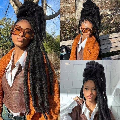 Jumbo Locs Hairstyles For Women, Faux Locs With Spring Twist Hair, Riri Locs, Huge Braids, Marley Locs, Faux Locs Marley Hair, Afro Twist Hair, Springy Afro Twist, Twist Braiding Hair