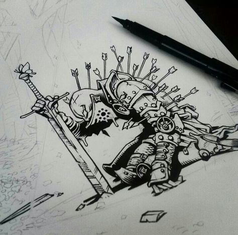 Kneeling Knight Drawing, Medieval Comic Art, Battle Scene Drawing, Dnd Sketch, Battle Drawing, Knight Sketch, Propaganda Art, Old School Tattoo Designs, Tattoo Art Drawings